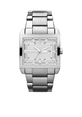 Armani Exchange AX Mens Silver-Tone Stainless Steel Three-Hand Watch