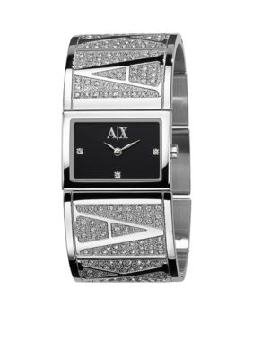 Armani Exchange AX Pave Detail Black Dial Bangle Watch