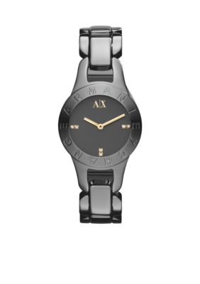 Armani Exchange AX Ladies Light Grey Stainless Steel Logo Pipa Watch