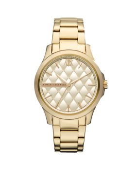 Armani Exchange AX Ladies Mid-Size Yellow Gold Tone Stainless Steel Watch