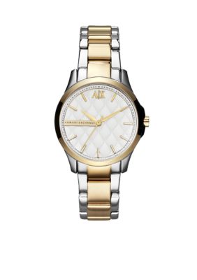 Armani Exchange AX Ladies Silver-Tone and Gold-Tone Stainless Steel Three-Hand Watch