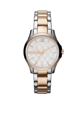 Armani Exchange AX Ladies Silver-Tone and Rose Gold-Tone Stainless Steel Three-Hand Watch