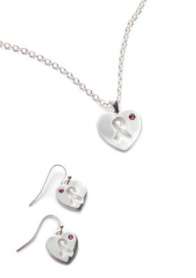 Kim Rogers Breast Cancer Awareness Boxed Heart Necklace and Earring Set