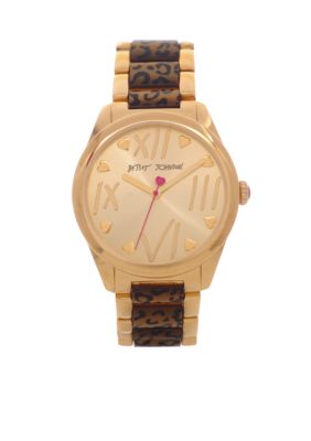 Betsey Johnson Watch with Gold Finish Case and Leopard Bracelet