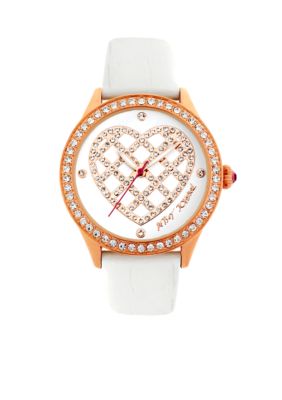 Betsey Johnson Rose Gold Tone Case with Quilted Crystal Heart Dial