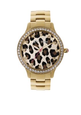 Betsey Johnson Gold Tone Case with Leopard Pattern Dial Watch