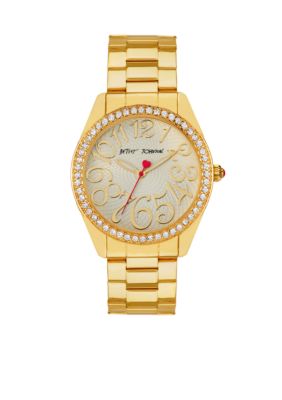 Betsey Johnson Gold Tone Case Set in Crystal with Light Champagne Dial Watch