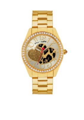 Betsey Johnson Leopard Heart Graphic Dial Watch