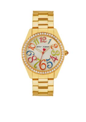 Betsey Johnson Multi-Colored Numeral Dial Gold Tone Watch