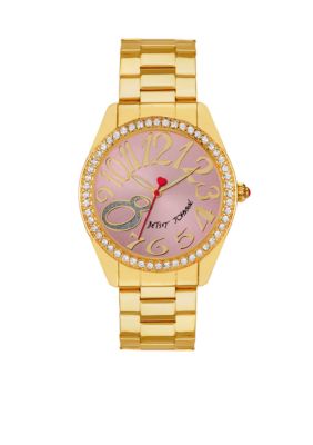 Betsey Johnson Gold Tone Case with Pink Dial Watch
