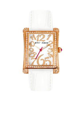 Betsey Johnson Rose Gold Tone Stainless Steel Rectangle Case Set in Crystal
