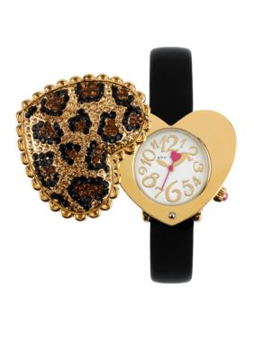 Betsey Johnson Leopard Pave Heart Cover Watch