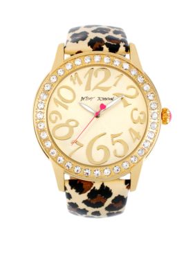 Betsey Johnson Jumbo Case Set in Crystal & Leopard Printed Patent Leather Strap