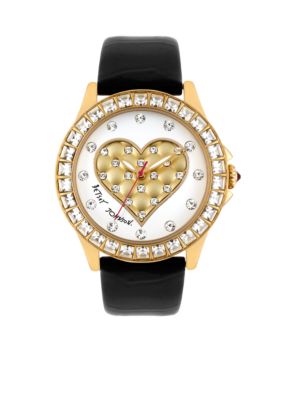 Betsey Johnson Gold Tone Stainless Steel Case with 3D Quilted Puffy Heart Dial