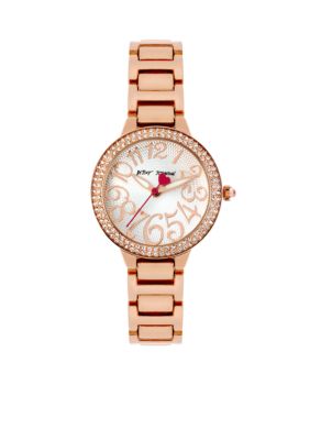Betsey Johnson Rose Gold Tone Case Set in Crystal & Bracelet Watch