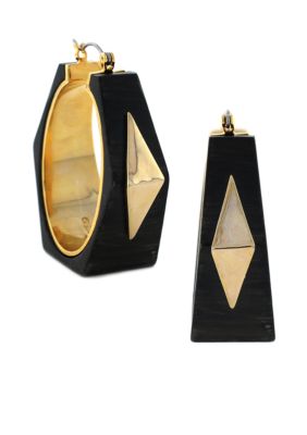 Vince Camuto Neutral Territory Wood and Gold Geometric Hoop