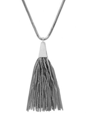 Vince Camuto Silver Metal and Leather Necklace