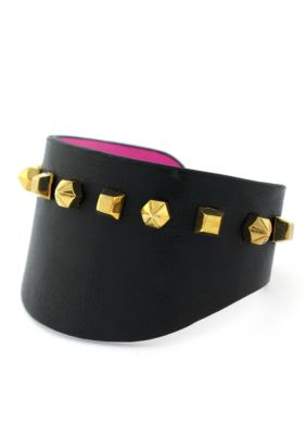Vince Camuto Gold Metal and Leather Cuff