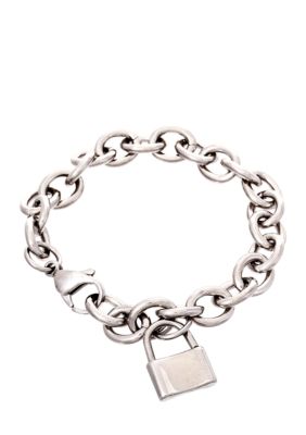 Belk Silverworks Silver Plated Stainless Steel Lock Charm Rolo Bracelet