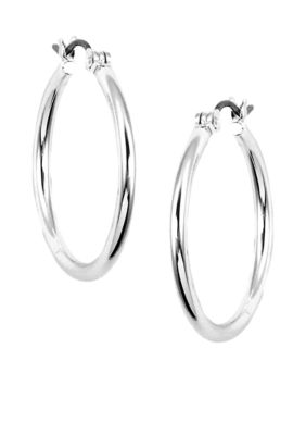 Nine West Earring - Classic Silver Click-Top Tube Hoop