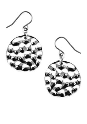 Nine West Silver French Wire With Hammered Disc Drop Earring
