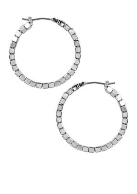 Nine West Silver Beaded Click Top Hoop Earrings