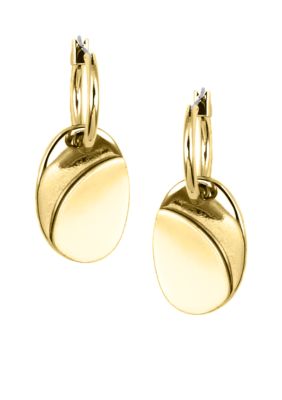 Nine West Gold Tube Hoop With Polished Oval Drop