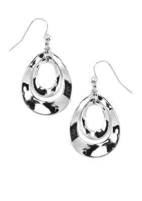 Nine West Polished Silver Hammered Tear Drop Pierced Earring