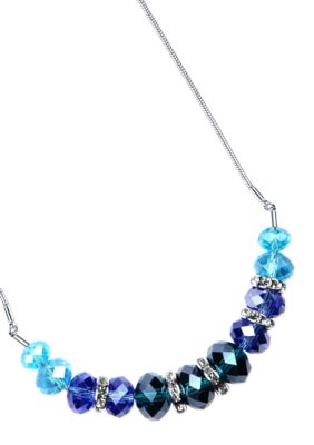 Nine West Ombre Blue Faceted Bead and Crystal Slide Necklace