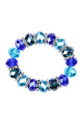 Nine West Ombre Blue Faceted Beads and Crystal Rondelle Stretch