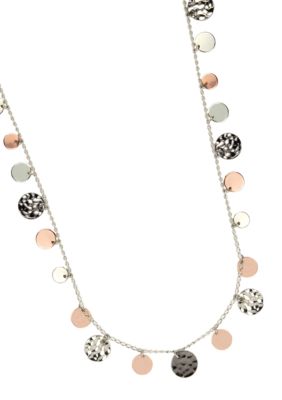 Nine West Long Length Tri-Color Disc Charm Necklace