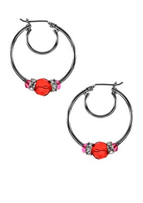 Nine West Beaded Click It Hoop Earrings