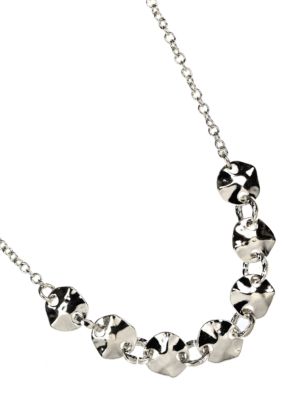 Nine West Polished Silver Hammered Disc Frontal Necklace
