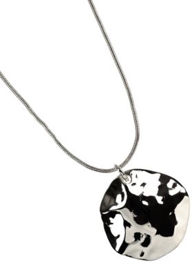 Nine West Polished Silver Hammered Disc Pendant