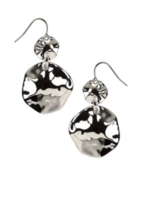 Nine West Polished Silver Hammered Disc Drop Earrings