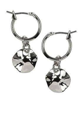 Nine West Artisan Inspired Silver Hoop with Drop Earrings