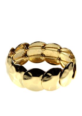 Nine West Polished Gold Hammered Disc Stretch Bracelet