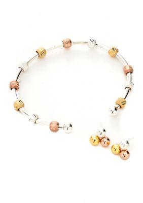 Chelsea Charles Tri-Color Sterling Bracelet and Studs Box Set
