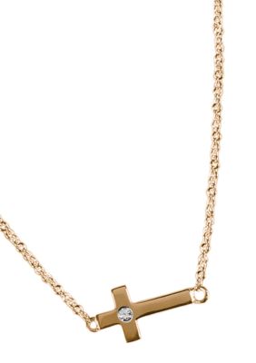 Chelsea Charles Gold Sideways Cross Necklace with Diamond Center