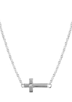 Chelsea Charles Silver Sideways Cross Necklace with Diamond Center