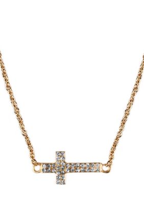 Chelsea Charles Gold Sideways Cross Necklace with Pave Diamonds