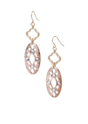 New Directions Metal Oval Drop and Crystal Earrings