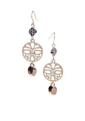 New Directions&reg; Tri Tone Disk Drop Earrings