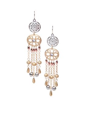 New Directions Tri Tone Chandelier Metal Bead Earrings