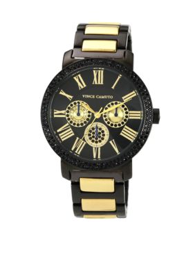 Vince Camuto Sleek Black and Gold Bracelet with Crystal Bezel  