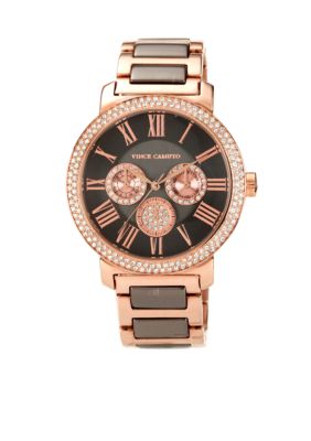 Vince Camuto Sleek Gun Metal and Rose Gold Bracelet with Crystal Bezel