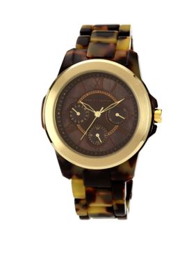 Vince Camuto Gold Tone Tortoise Plastic Watch 