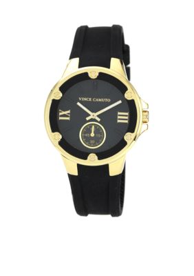 Vince Camuto Black Silicon Strap with Gold Tone Bezel