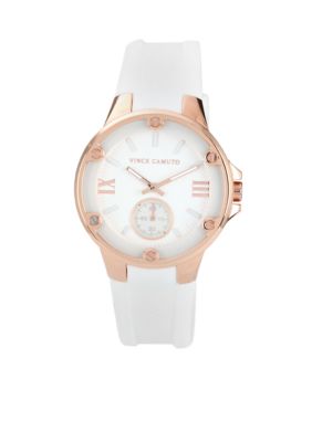 Vince Camuto White Silicon Strap with Rose Gold Bezel