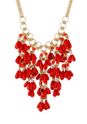 CYNTHIA Cynthia Rowley Red Teardrop Statement Necklace
